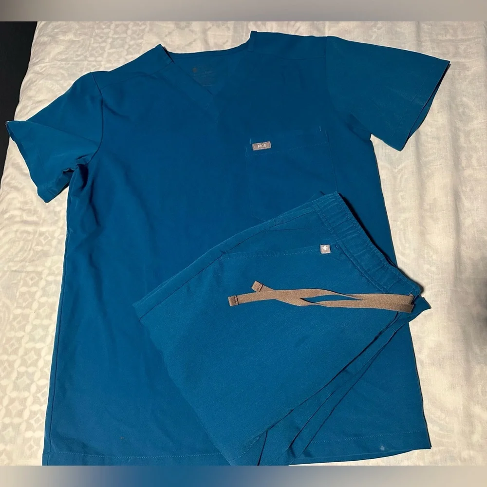 Figs Teal Scrub Mens joggers Set size top XS pants S